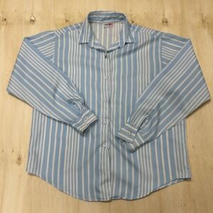 Square One Shirt Mens Large Blue Striped Long Sleeve Button Up Made In USA